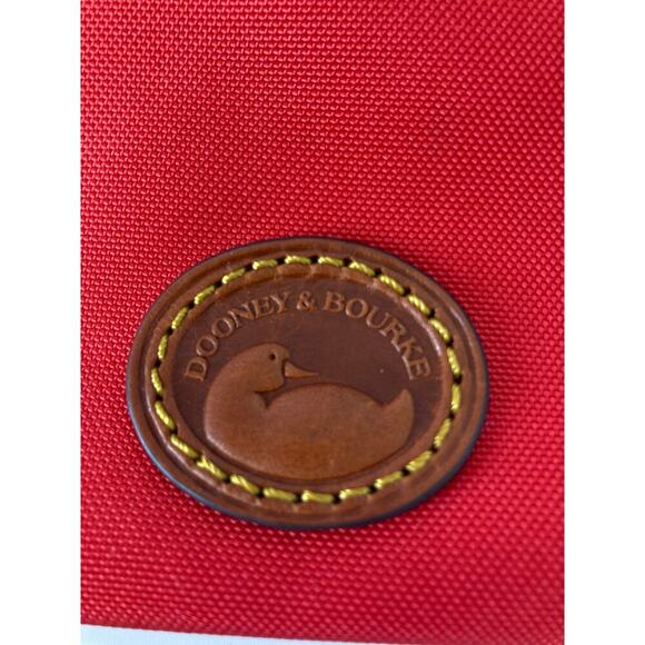 DOONEY & BOURKE SMALL RED CANVAS BROWN LEATHER CROSSBODY BAG - Picture 6 of 12